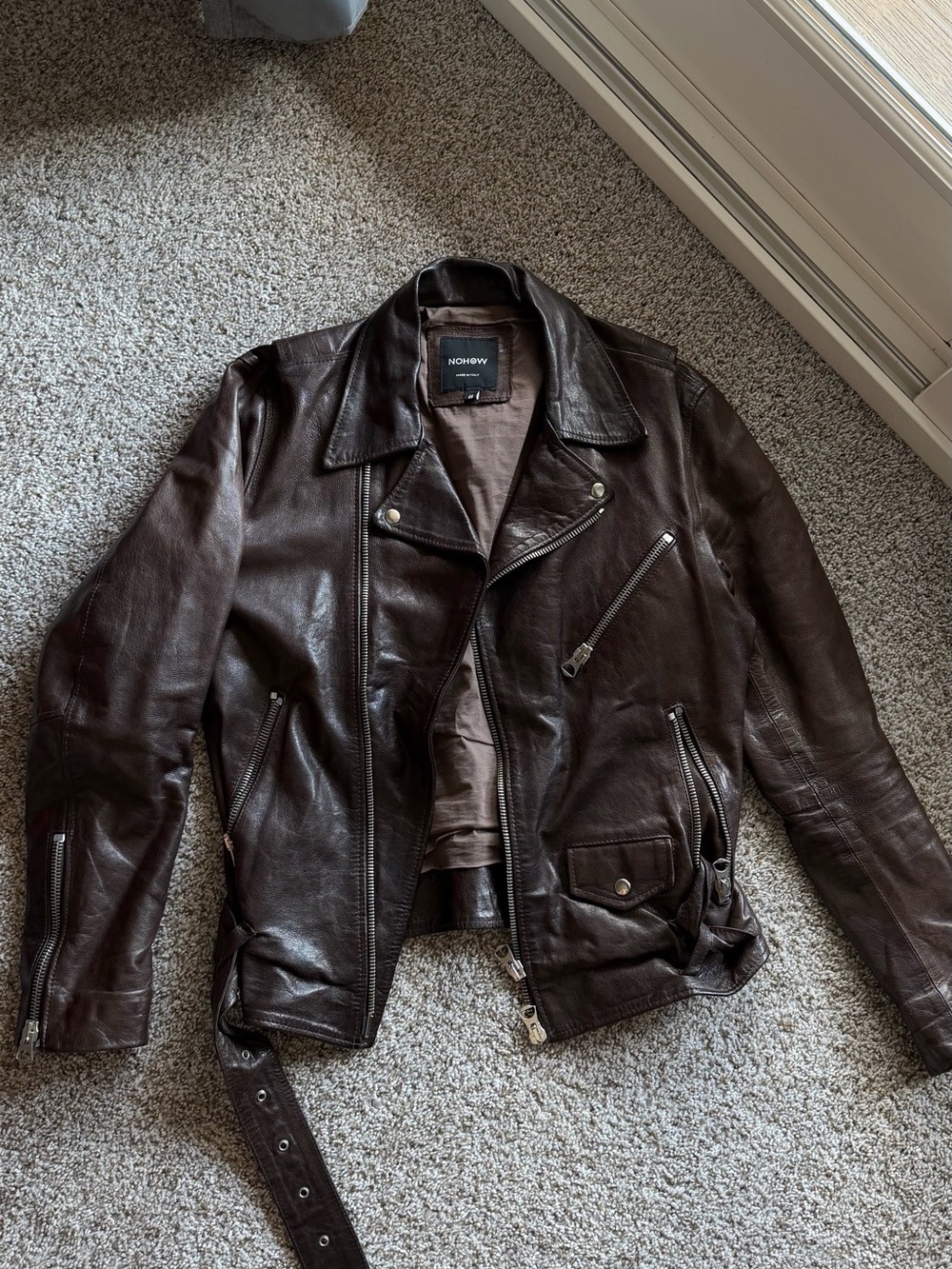 Men's Brown Leather Biker Jacket - Classic Moto Style
